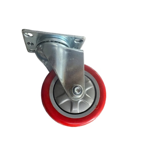 Bánh xe PU đỏ cốt nhựa D100 xoay