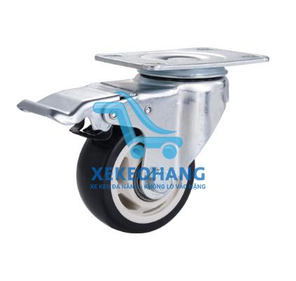 Bánh xe PVC thông hoa đen D75 xoay khóa